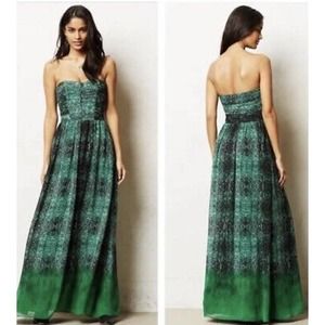 Anthropologie Moulinette Soeurs Vetements Strapless Green Print Maxi Dress 8